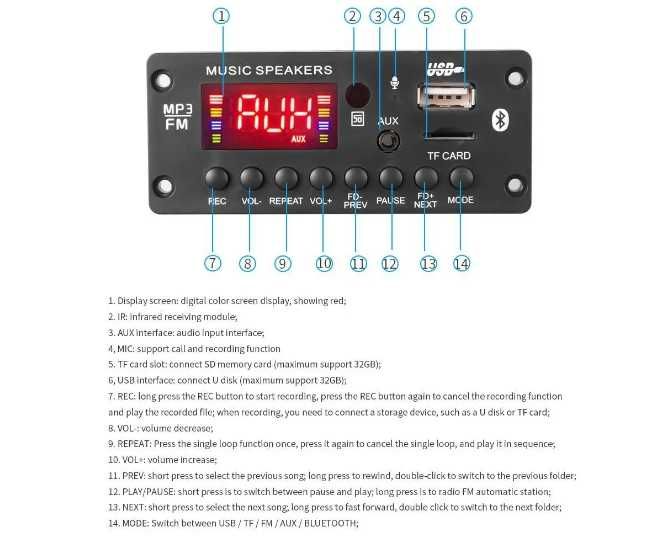 Mp3 модуль з bluetooth 5.0 з підсилювач  2 * 25 Вт ,і без підсилювача