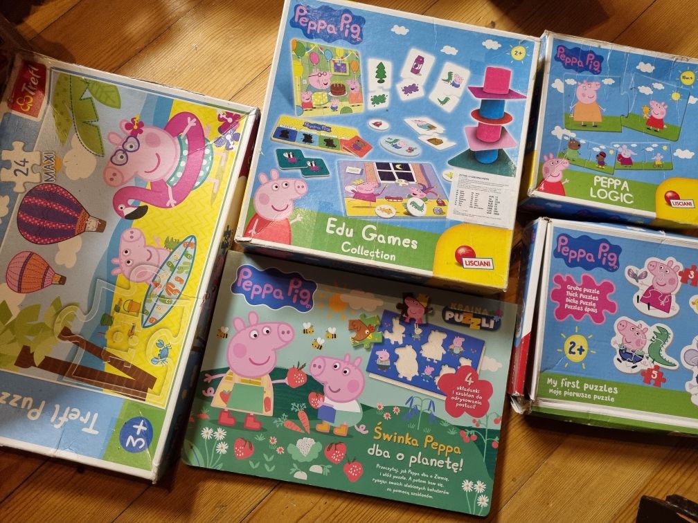 Komplet zestaw gier peppa pig, świnka peppa, puzzle, gra, układanka