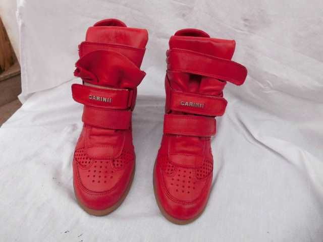 Carinii czerwone skórzane botki koturn platforma 38 sneakersy