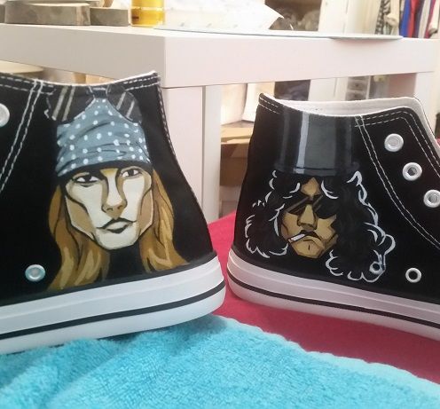 Trampki wysokie czarne 44 Guns N' Roses ręcznie malowane converse