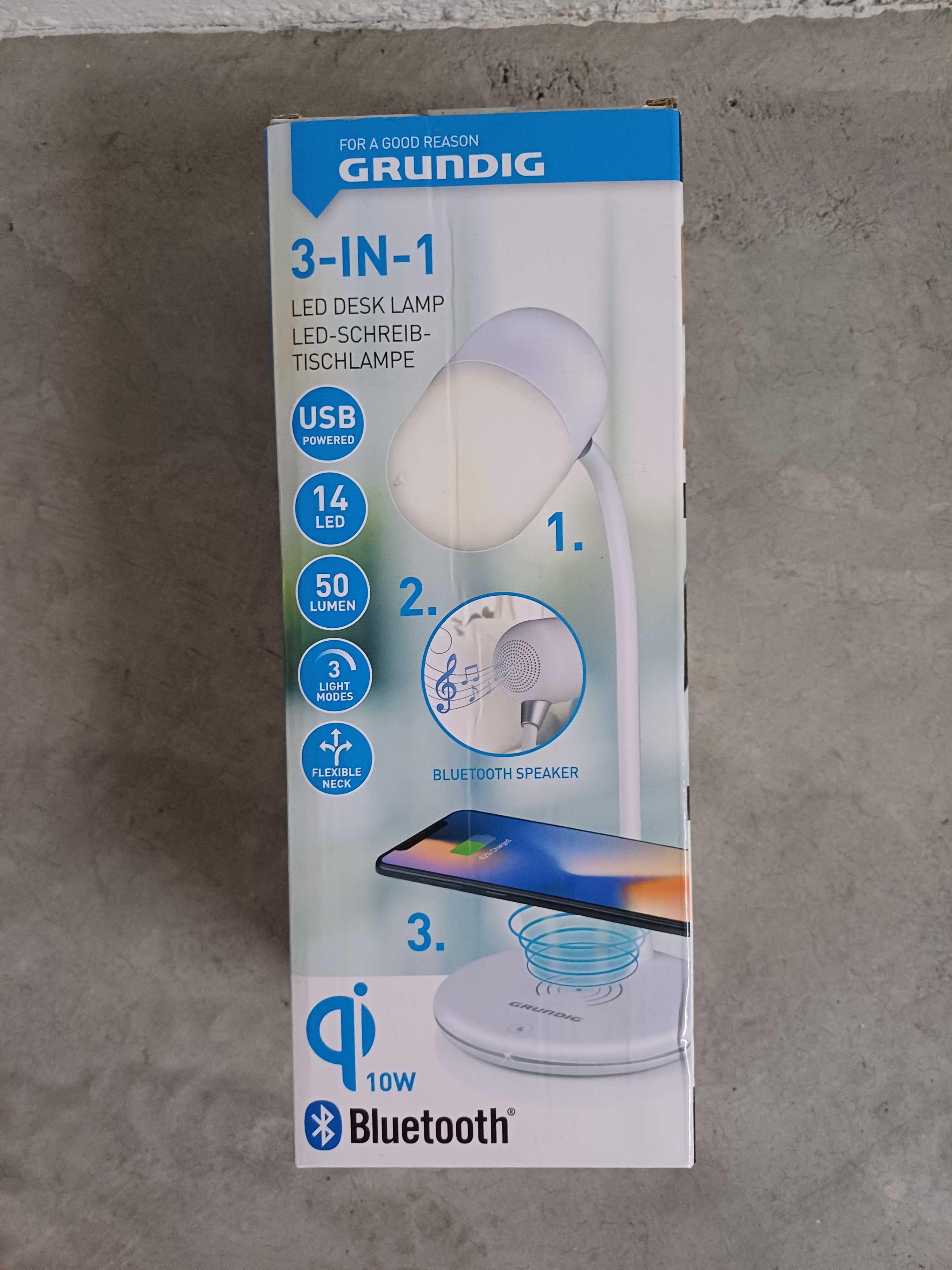 Grundig Lampada de Secretaria LED 3 em 1 carregador sem fios coluna BT
