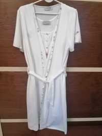 Komplet damski biały szlafrok + koszula nocna
