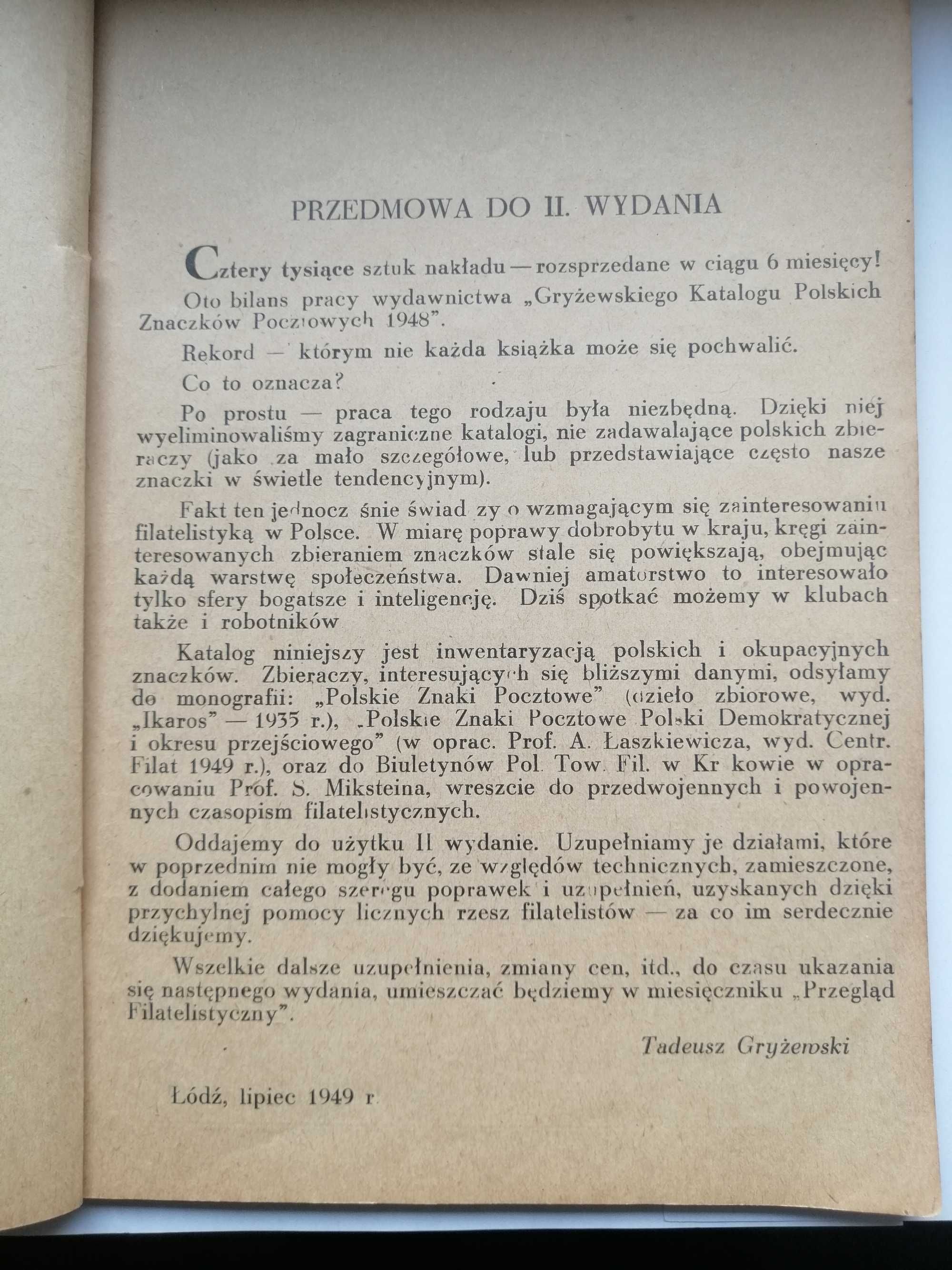 Katalog Polskich Znaczków Pocztowych 1949/50 T. Gryżewski