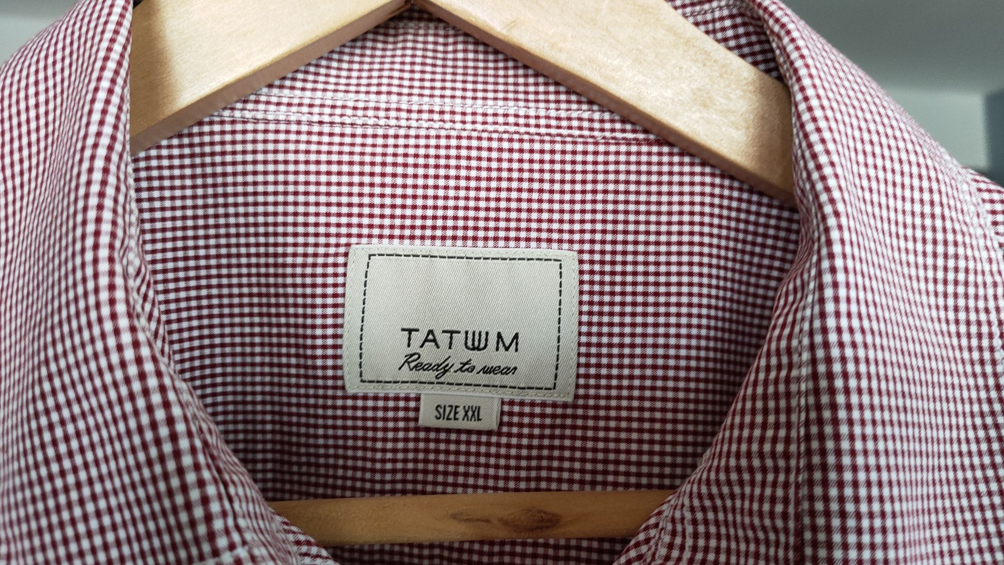 Koszula męska Tatuum XXL czerwono-biała krata krótki rękaw