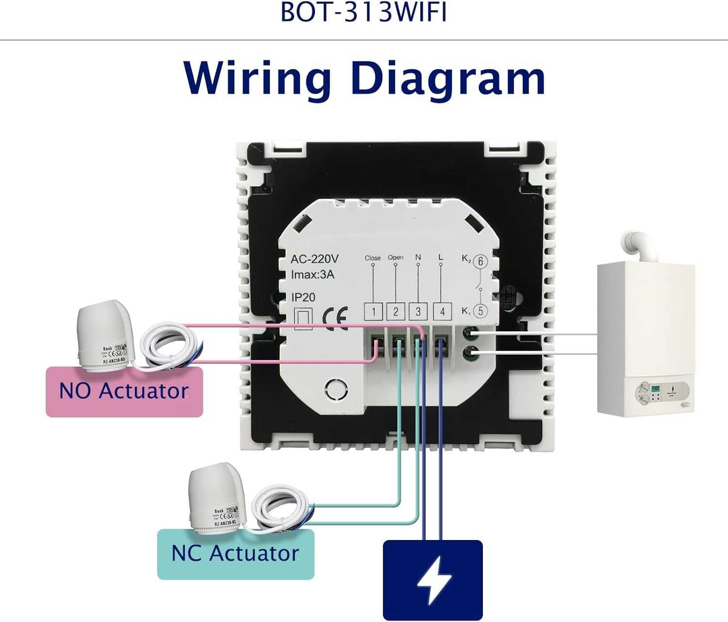 Termostat ogrzewania podłogowego Beok BOT-313 WiFi zadajnik sterownik