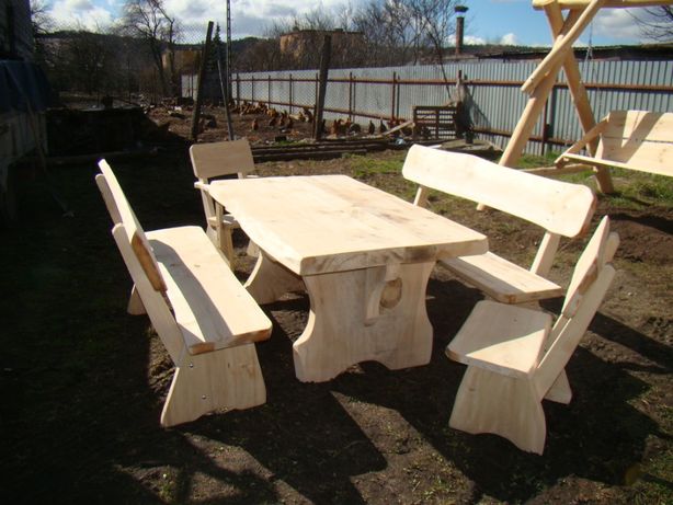 Zestaw meble ogrodowe - Drewniany stół i 2 ławki 1,6 m