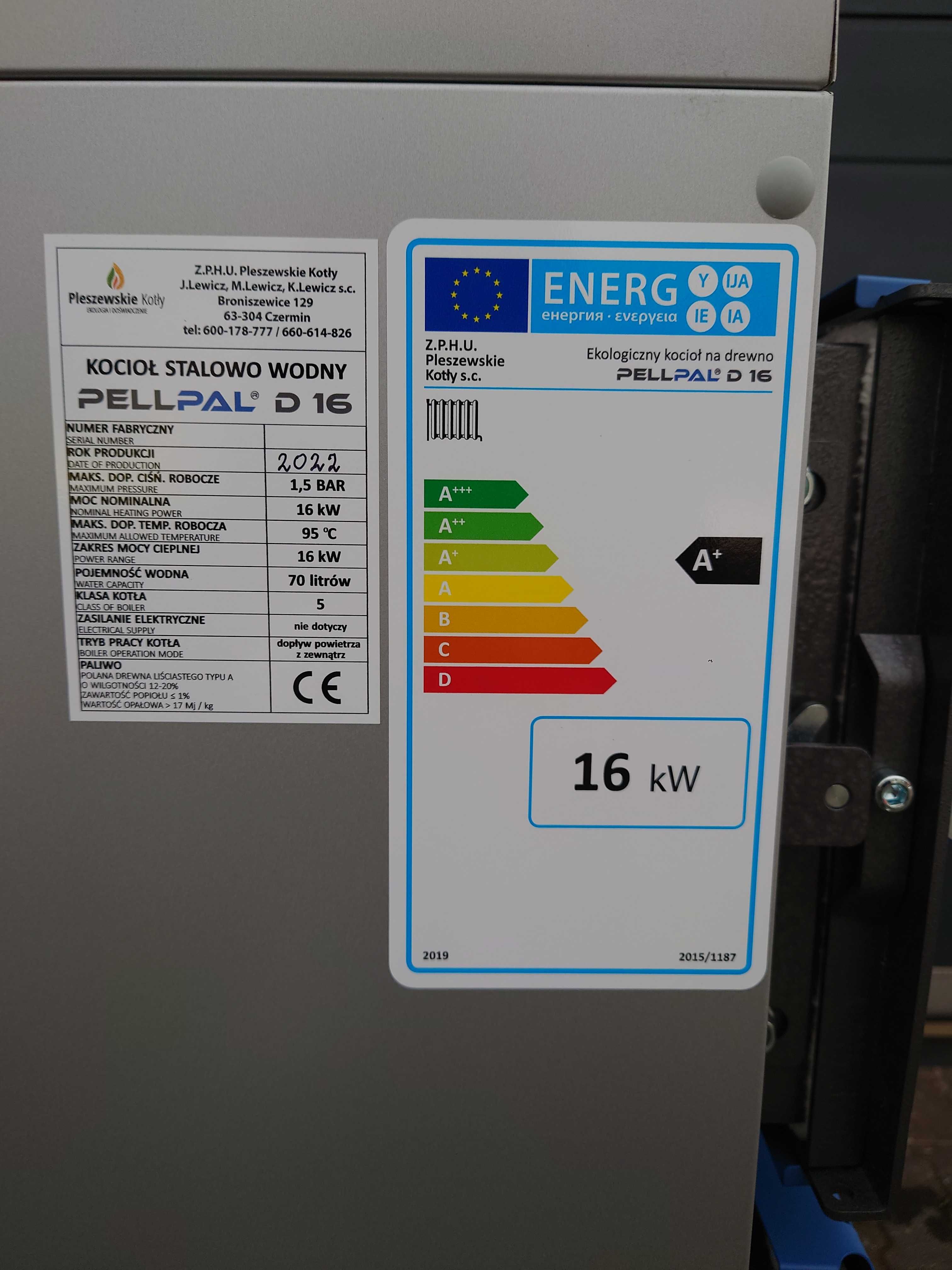 Piec Kocioł na Drewno 16 kW 5 Klasa PellPal D