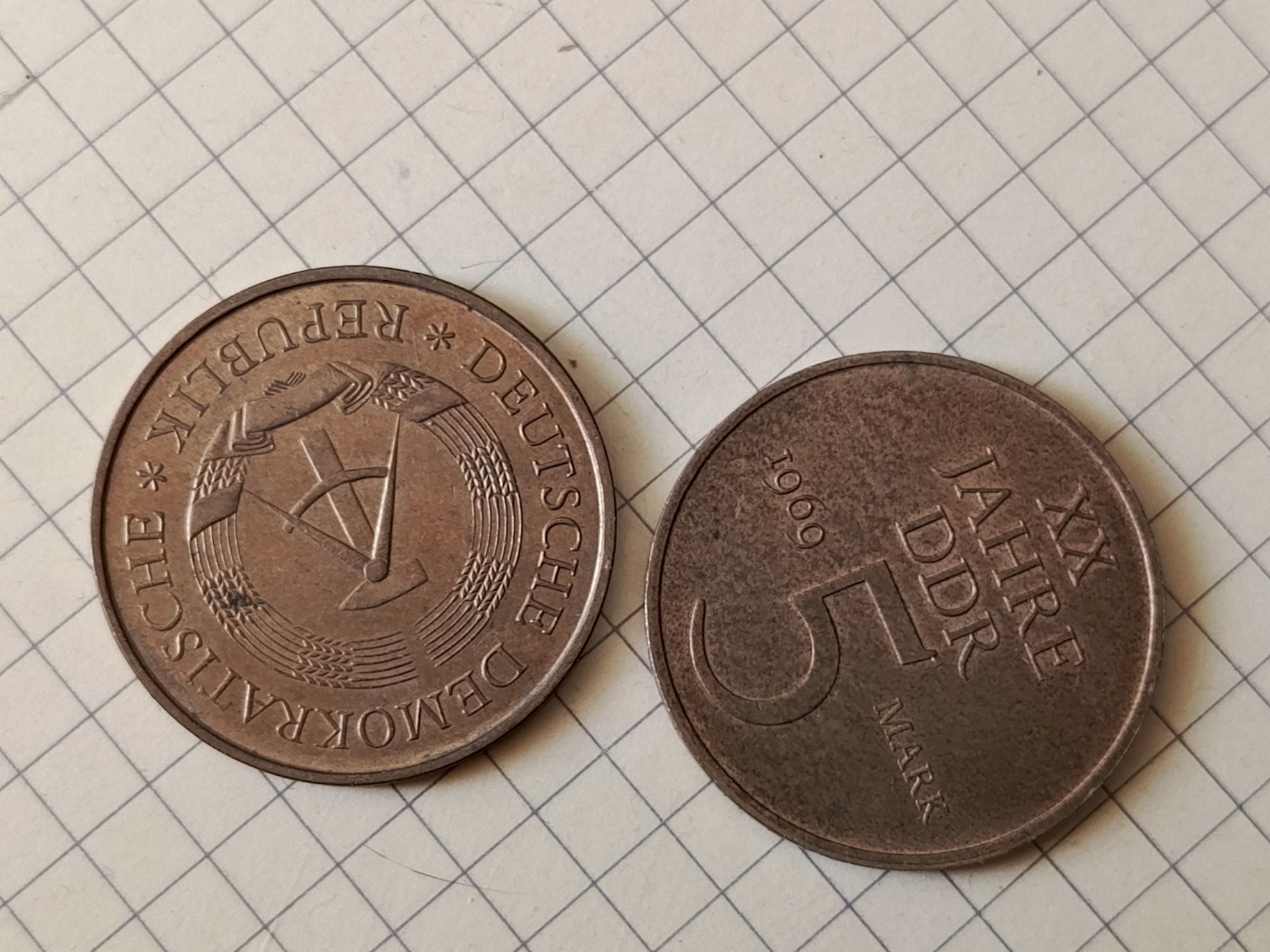 5 Mark 1969 DDR zestaw dwóch monet 20 jahre nrd