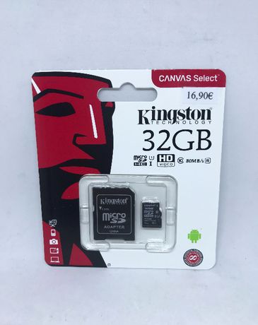 Cartão de memória Kingston 32GB com adaptador Micro SD - Novo / Selado