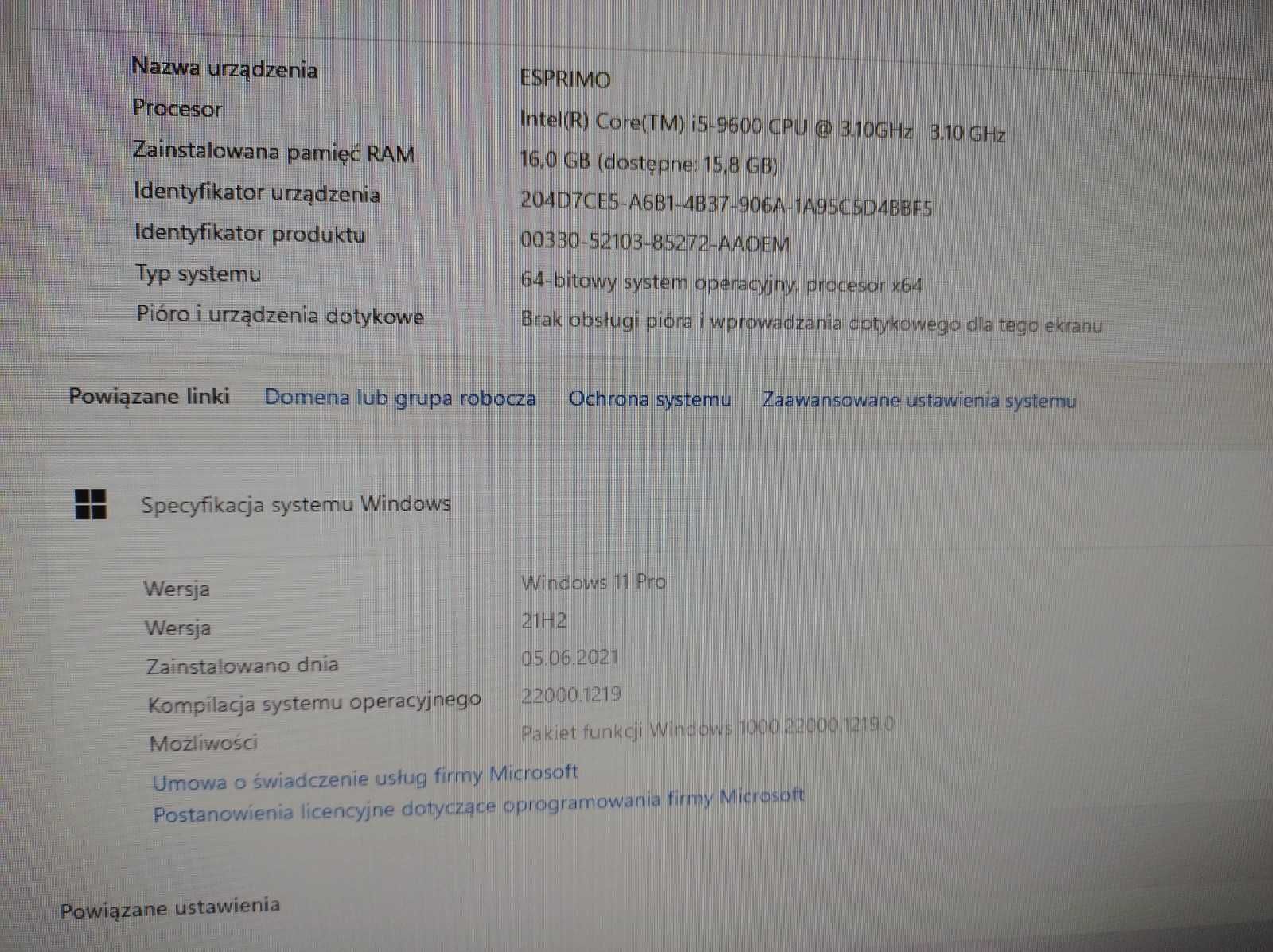 FUJITSU Esprimo, Intel core i5-9600, 16GB RAM, 256GB M2, Win11