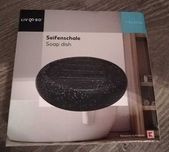 Mydelniczka LIV & BO 11x2,5cm i kubek łazienkowy czarne z bielą