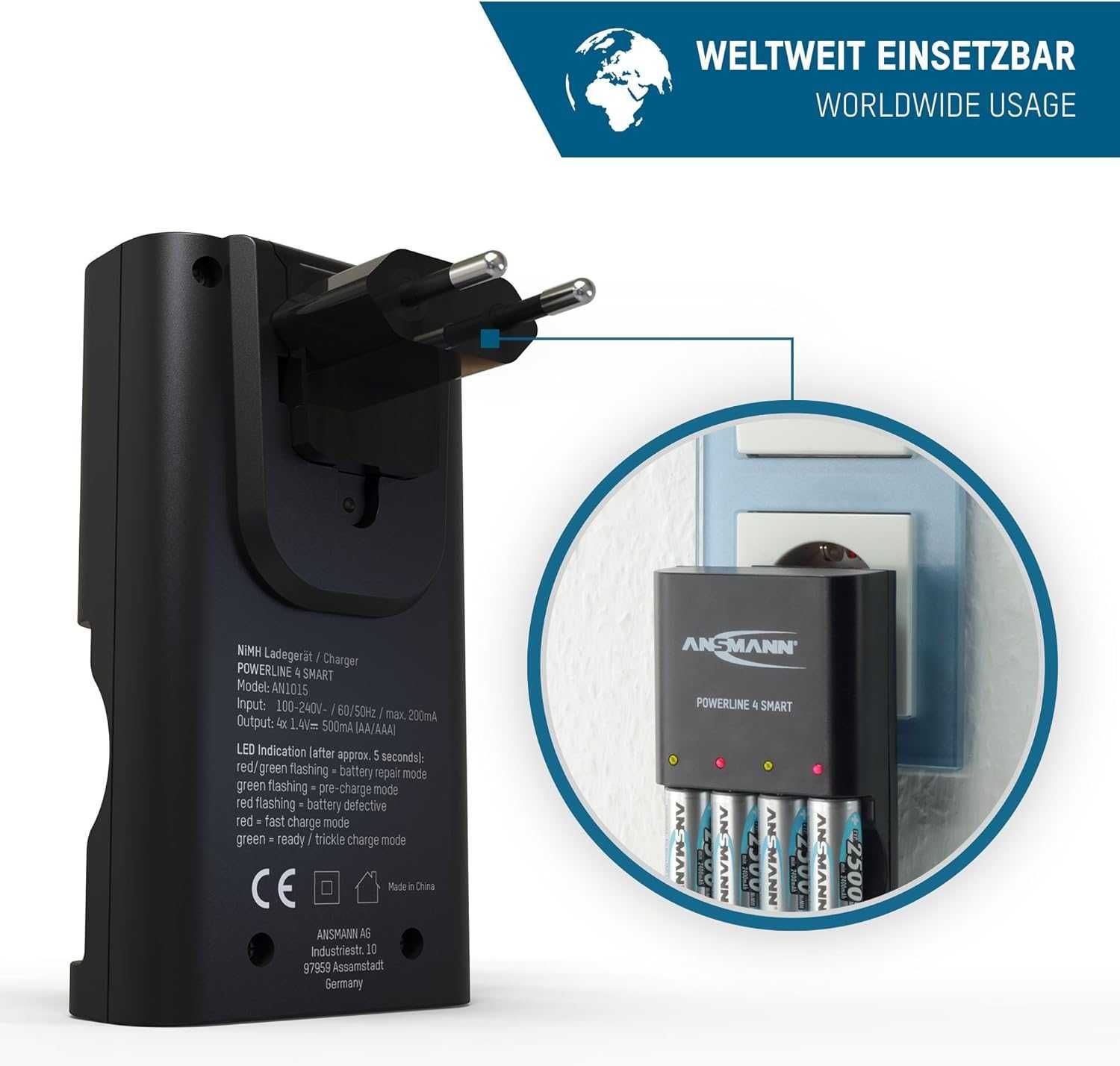 Ansmann Powerline 4 Smart Ładowarka do akumulatorów AA AAA + akku 4szt