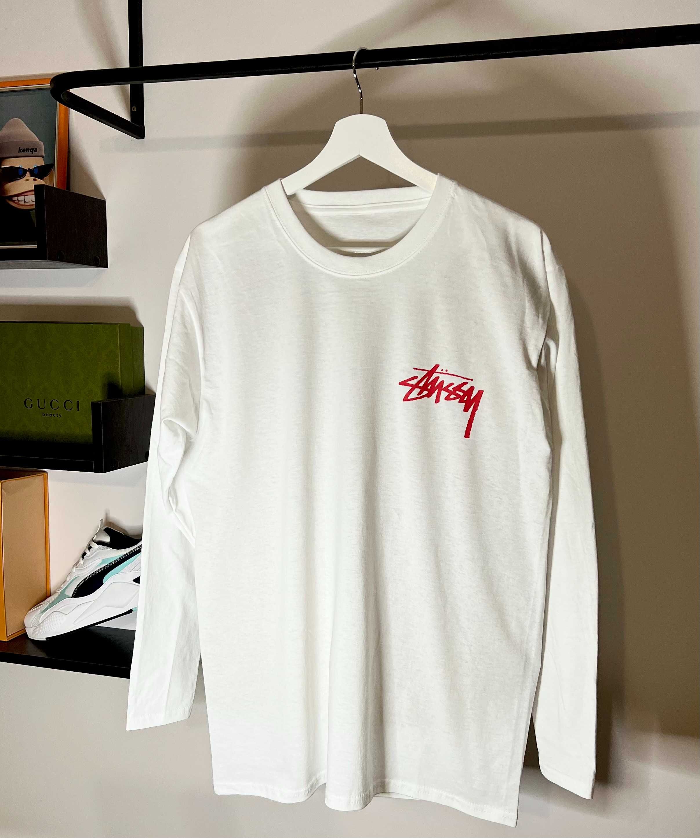 Лонгслів Stussy білого кольору (red logo)