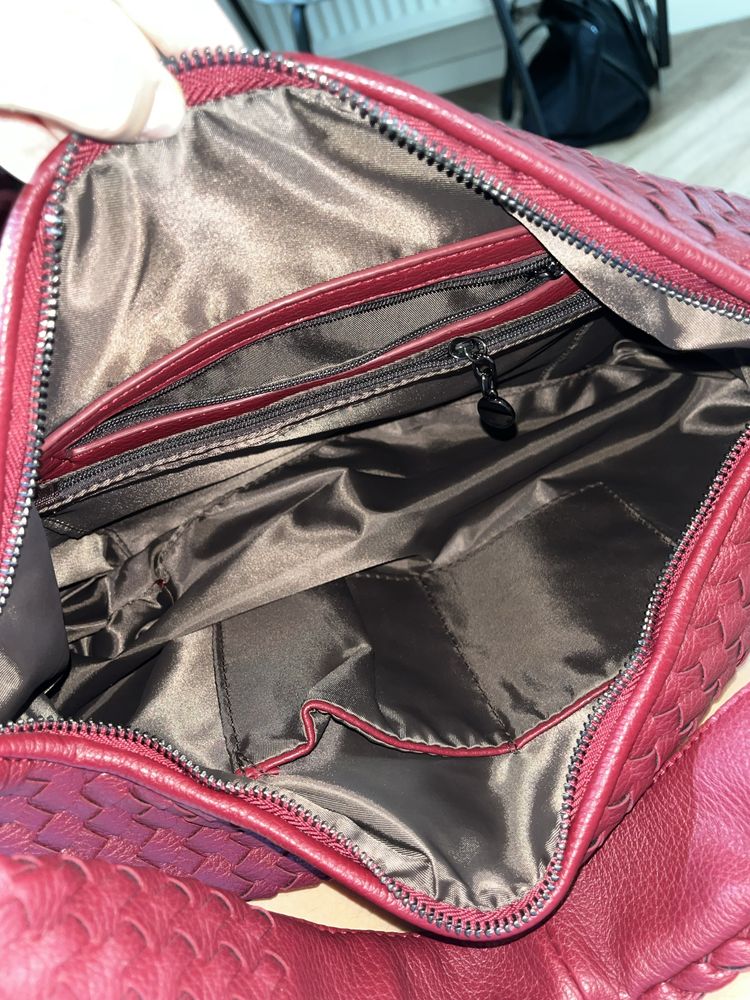Torebka pleciona hobo bag bordowa duza L na ramię