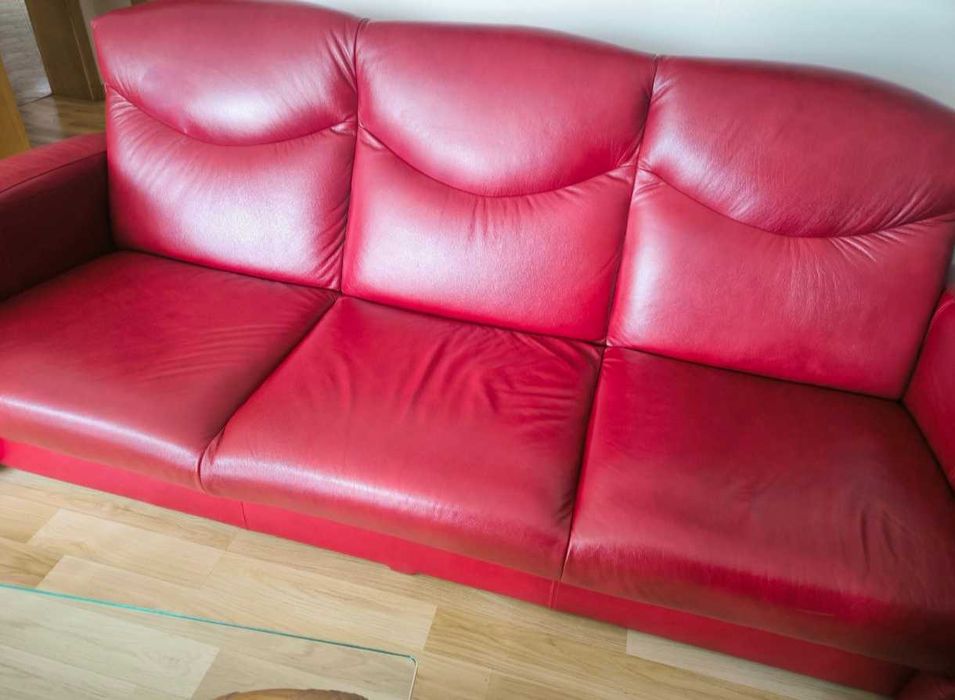 Wypoczynek skórzany wiśniowy