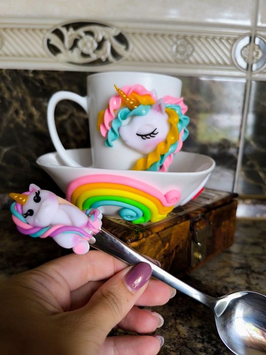 Чашка кружка Единорог с декором из полимерной глины