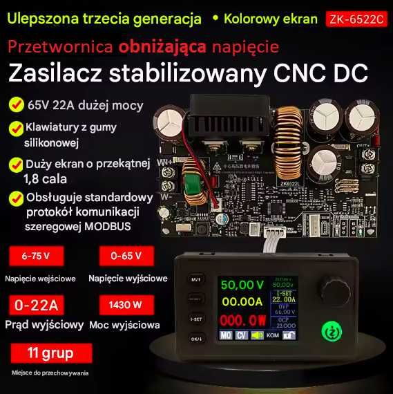 NOWY | Moduł cyfrowego zasilacza laboratoryjnego 65V 22A 1400W ZK6522C