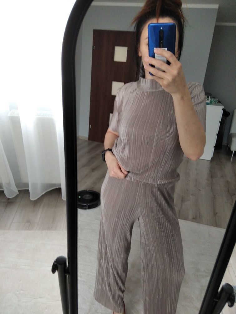 Plisowany komplet spodnie bluzka ZARA