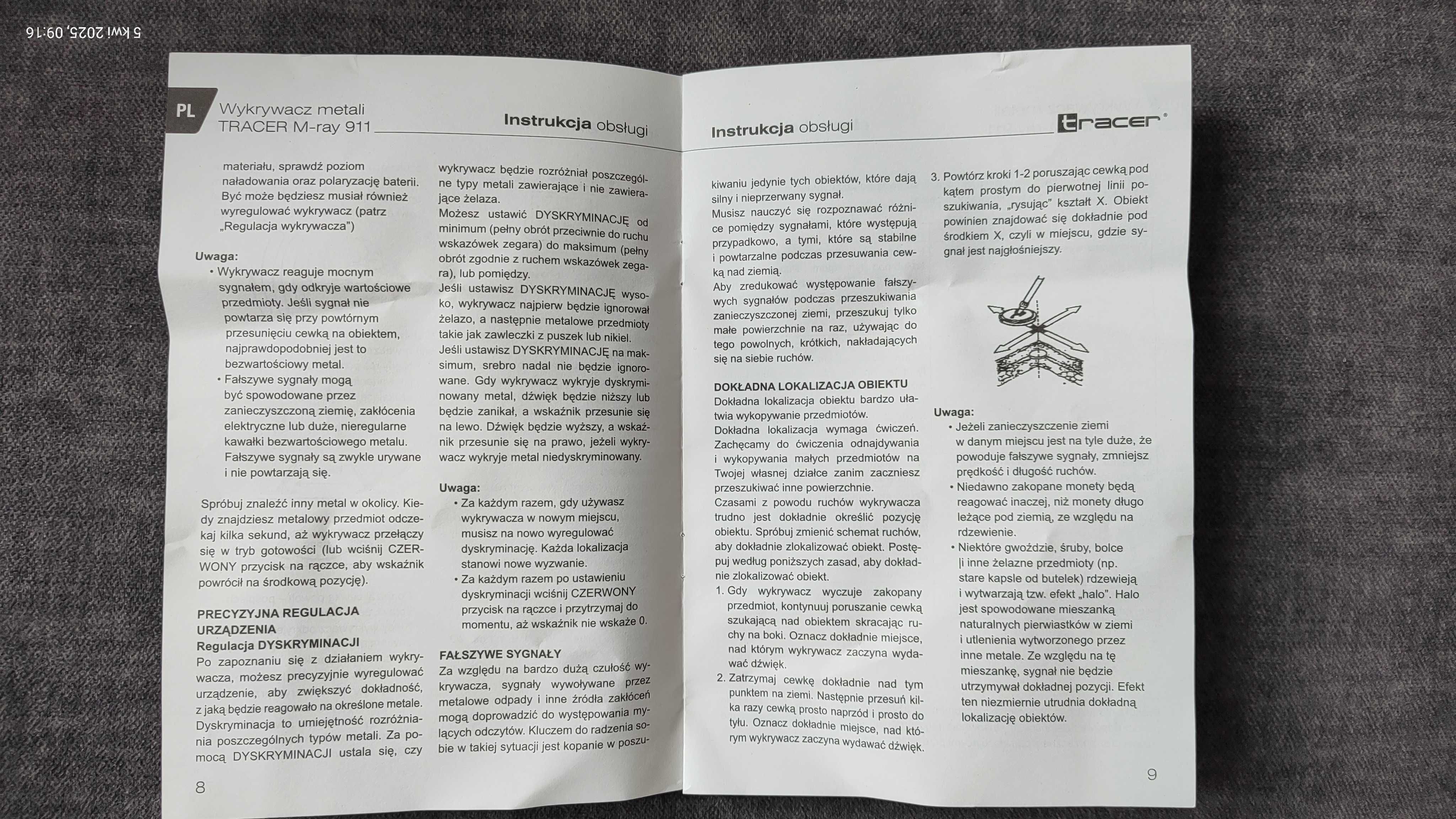 Wykrywacz metali Tracer M-ray 911 , detektor, instrukcja obsługi