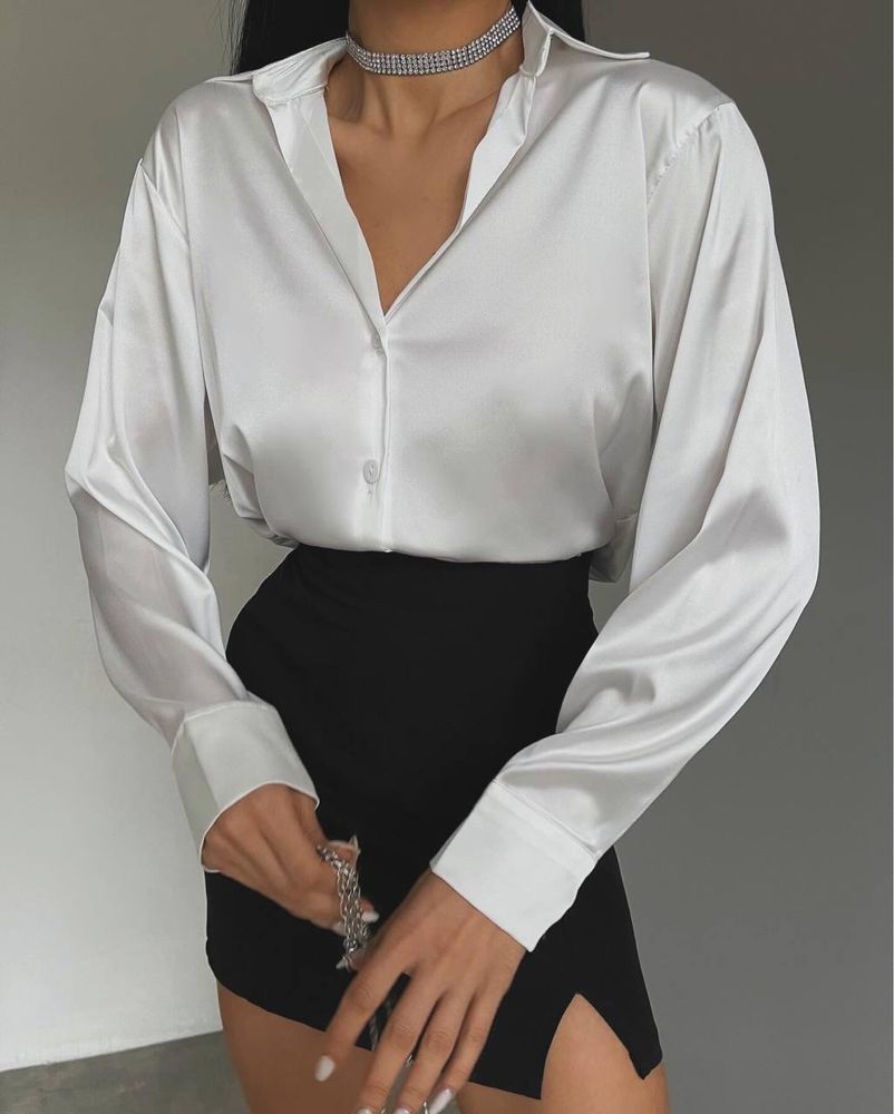 Атласная женская  рубашка с длинным рукавом