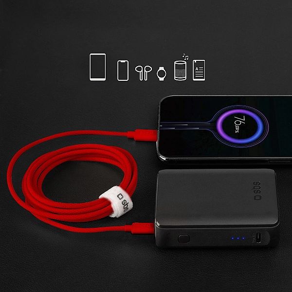 Kabel SBS TECABLETISSUETCCR USB-C - USB-C 1,5m 60 W w oplocie - czerwo