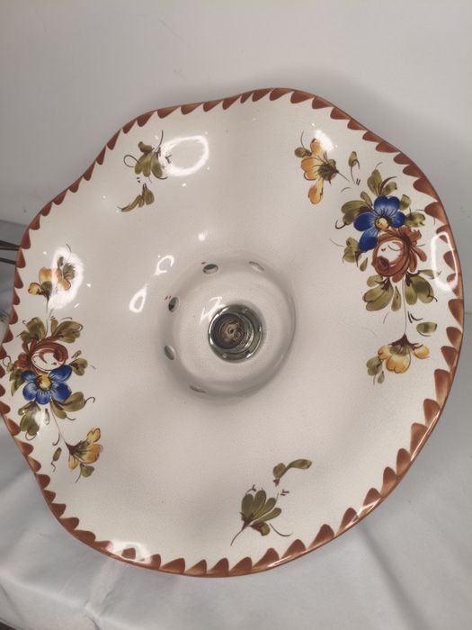 Lampa porcelanowa wisząca kuchenna w kwiaty żyrandol PRL DDR Retro