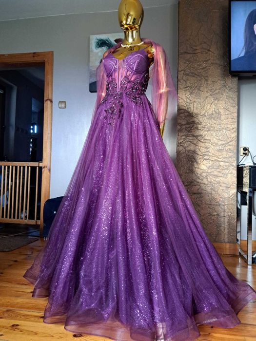 Piękna suknia na studniówkę Paradis Glamour Obergine R34Polski produce