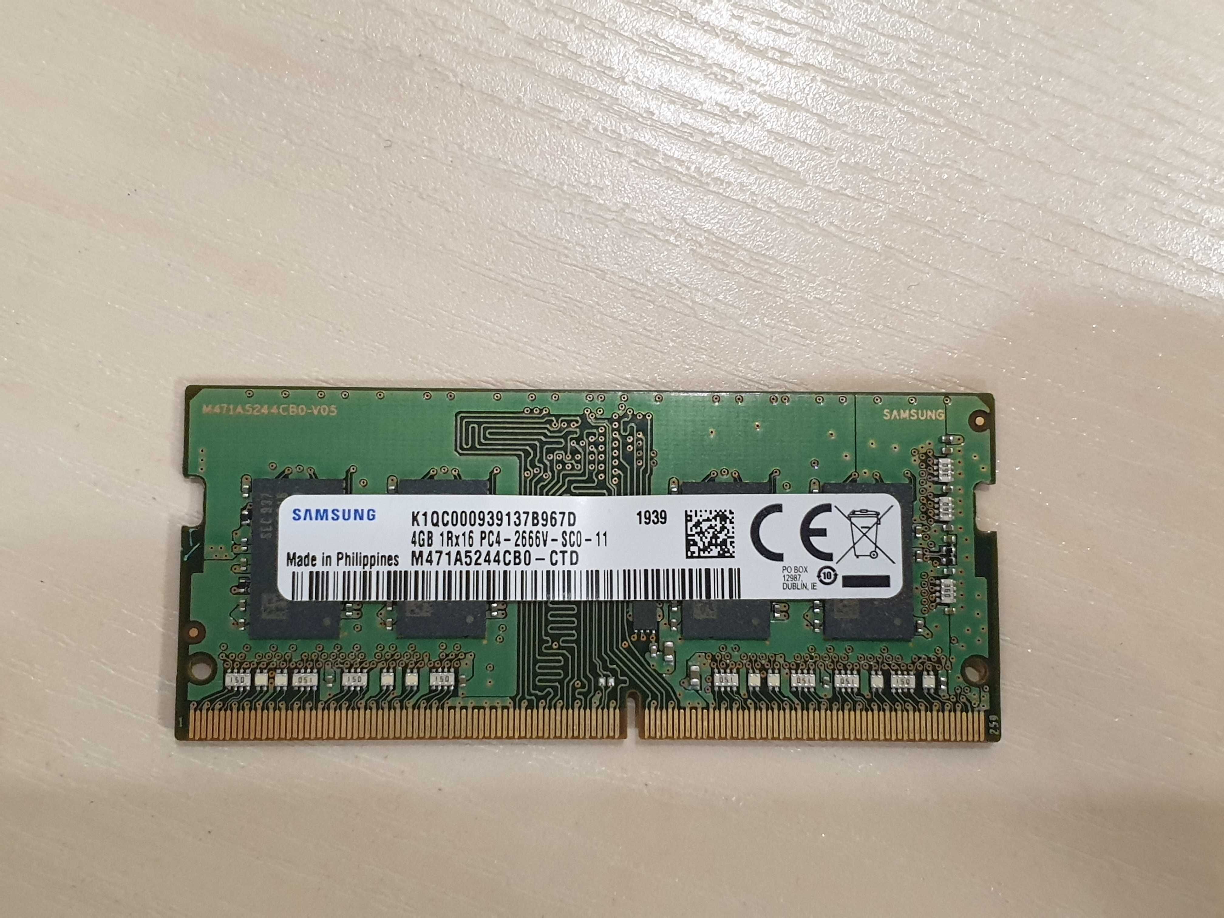 Оперативна пам'ять Samsung DDR4 на 4 GB для ноутбука SO-DIMM 2666 MHz