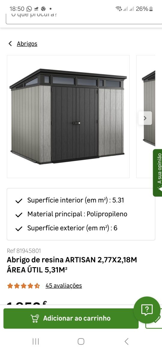 Abrigo jardim com 5 31m2 NOVO