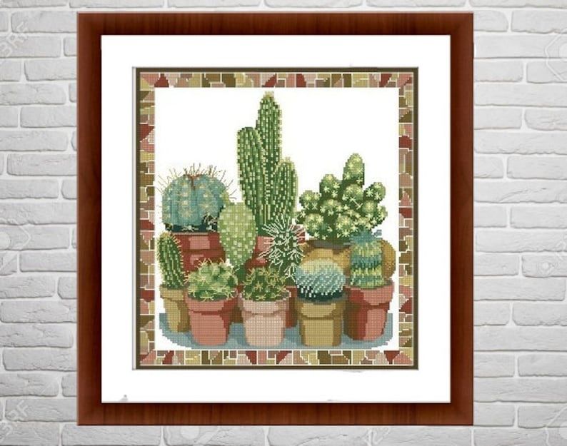 Zestaw DIY - Haft krzyżykowy - wzór KAKTUSY/sukulenty