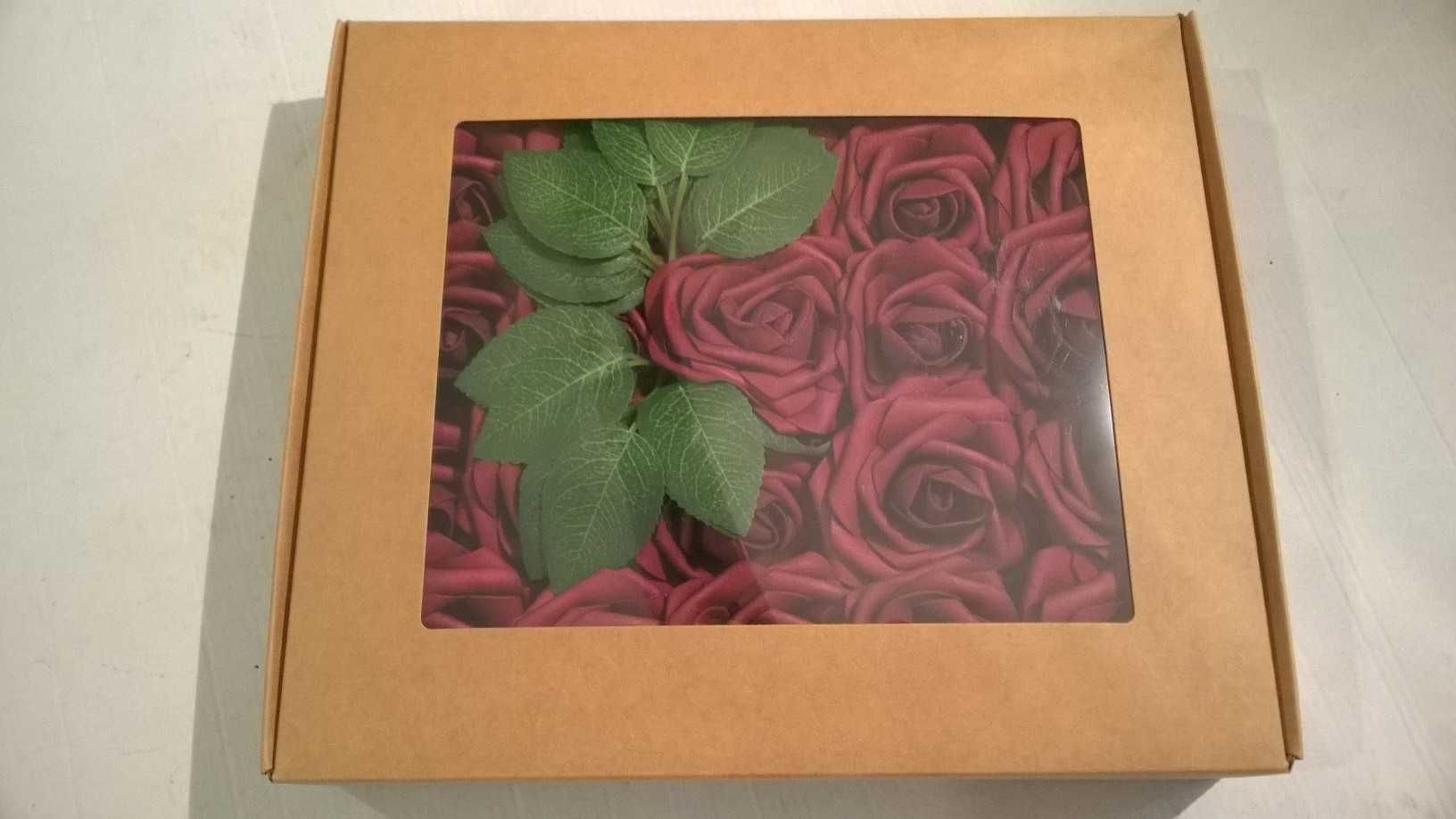 Piankowe róże kwiaty dekoracyjne ciemna czerwień - BOX 25 SZTUK