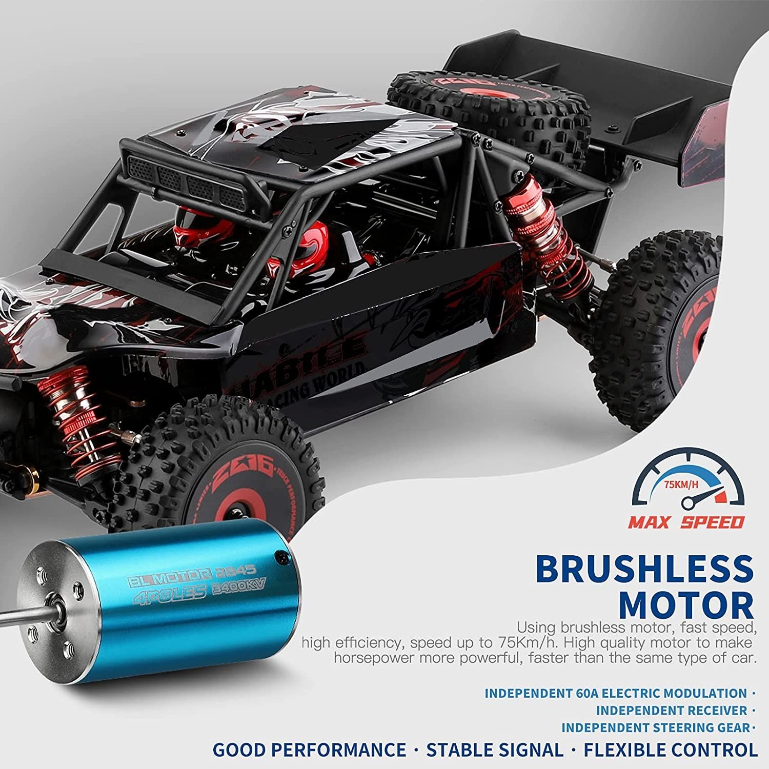 Carro RC Buggy XKS Wltoys 124016 Brushless 4x4 1:12 75Km/h