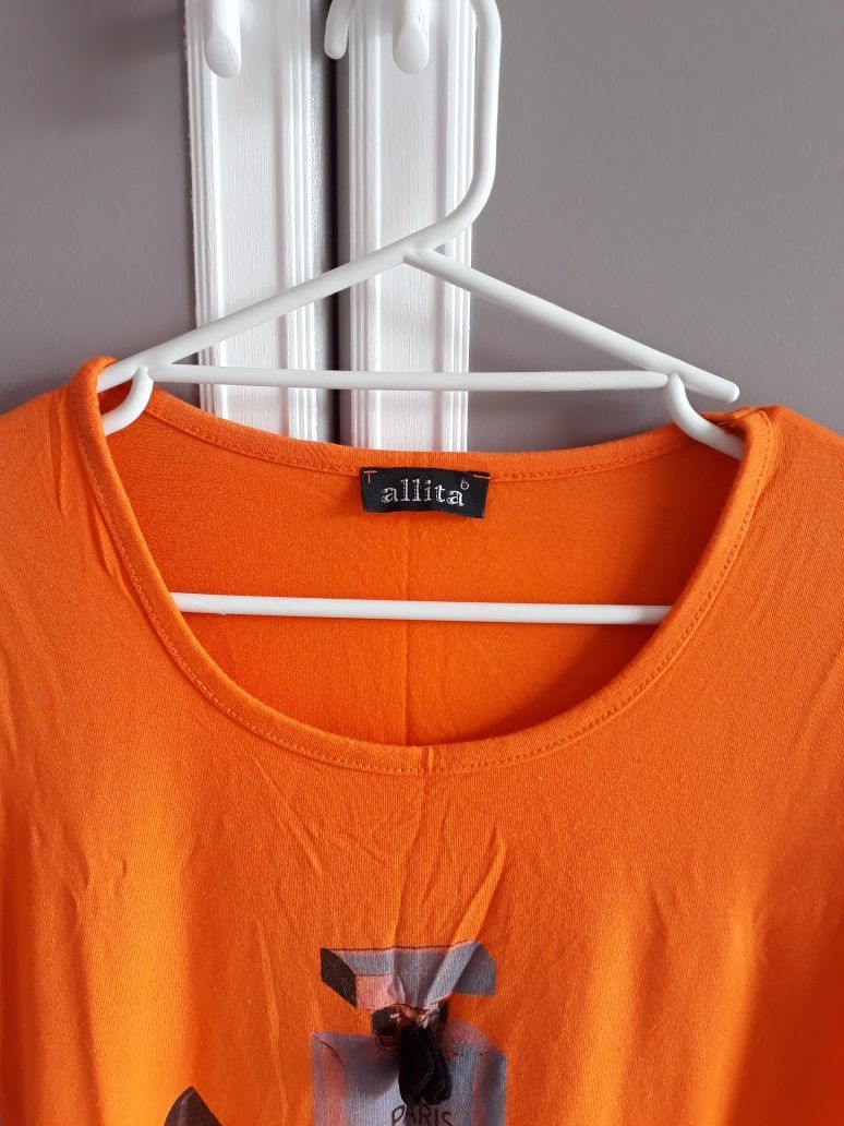 Pomarańczowy damski t-shirt koszulka z krótkim rękawem rozmiar S