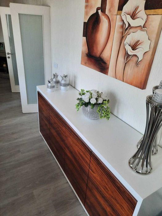 Aparador 4Portas 1Gav. Faqueiro Pau Ferro Brilho e Lacado Branco Mate