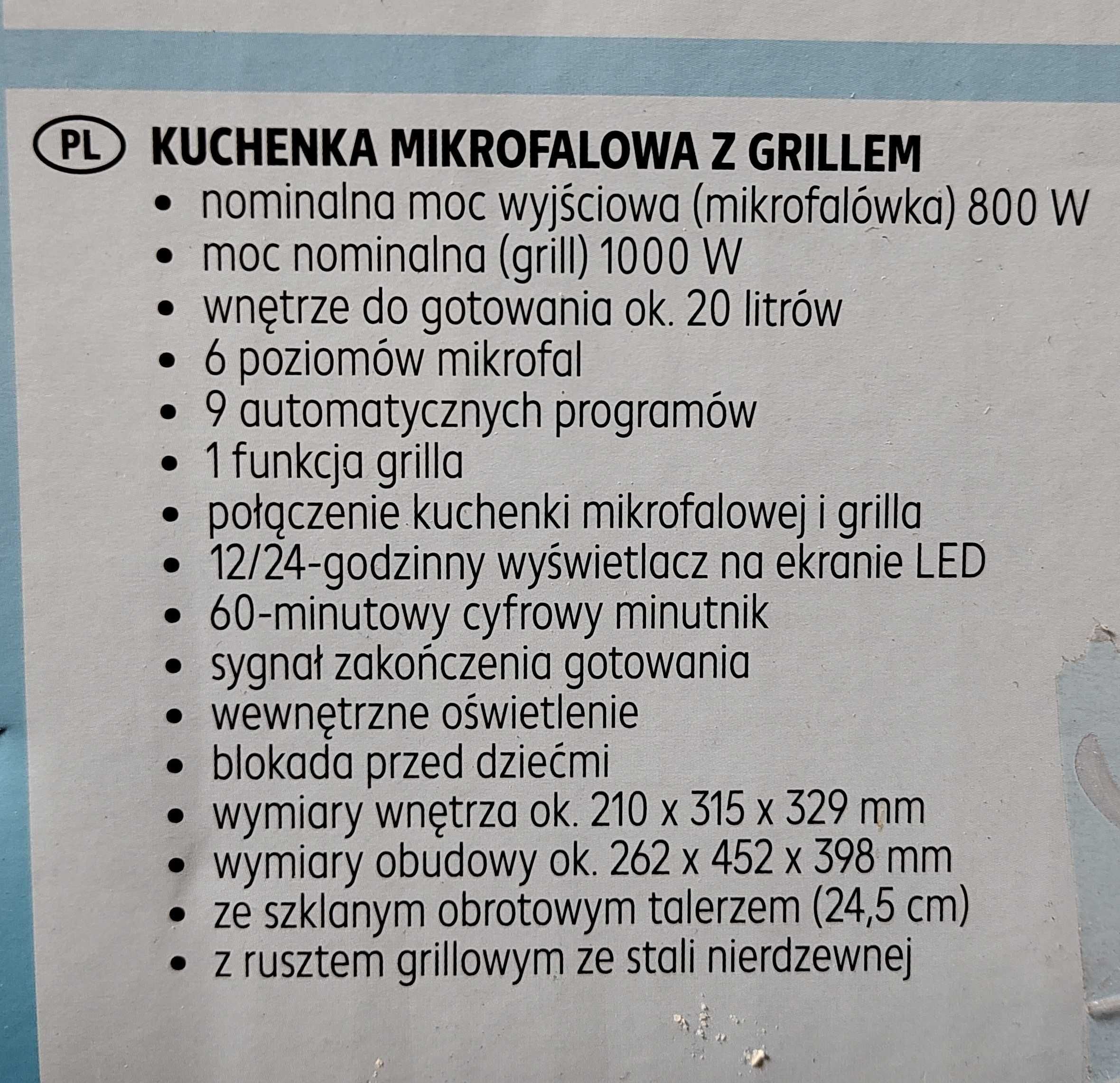 Kuchenka mikrofalowa 20l z grillem Switch On cyfrowa nowa