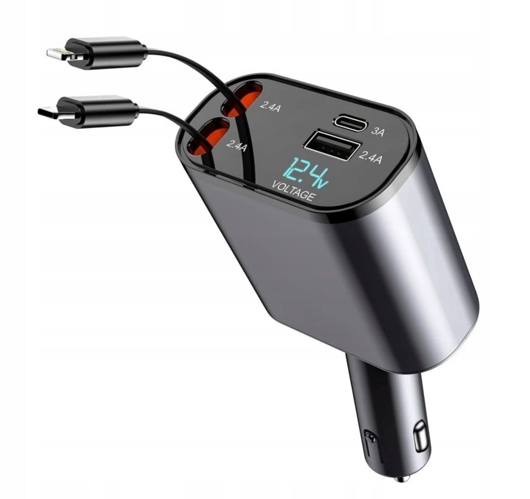 Ładowarka samochodowa 66W USB-C LIGHTING 4w1 adapter z zapalniczka