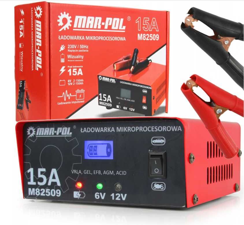 Prostownik MIKROPROCESOROWY Akumulatorowy 6V / 12V 15A