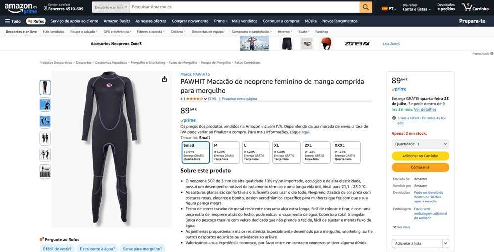 Pawhit fato de neoprene feminino Tam:S (1687)