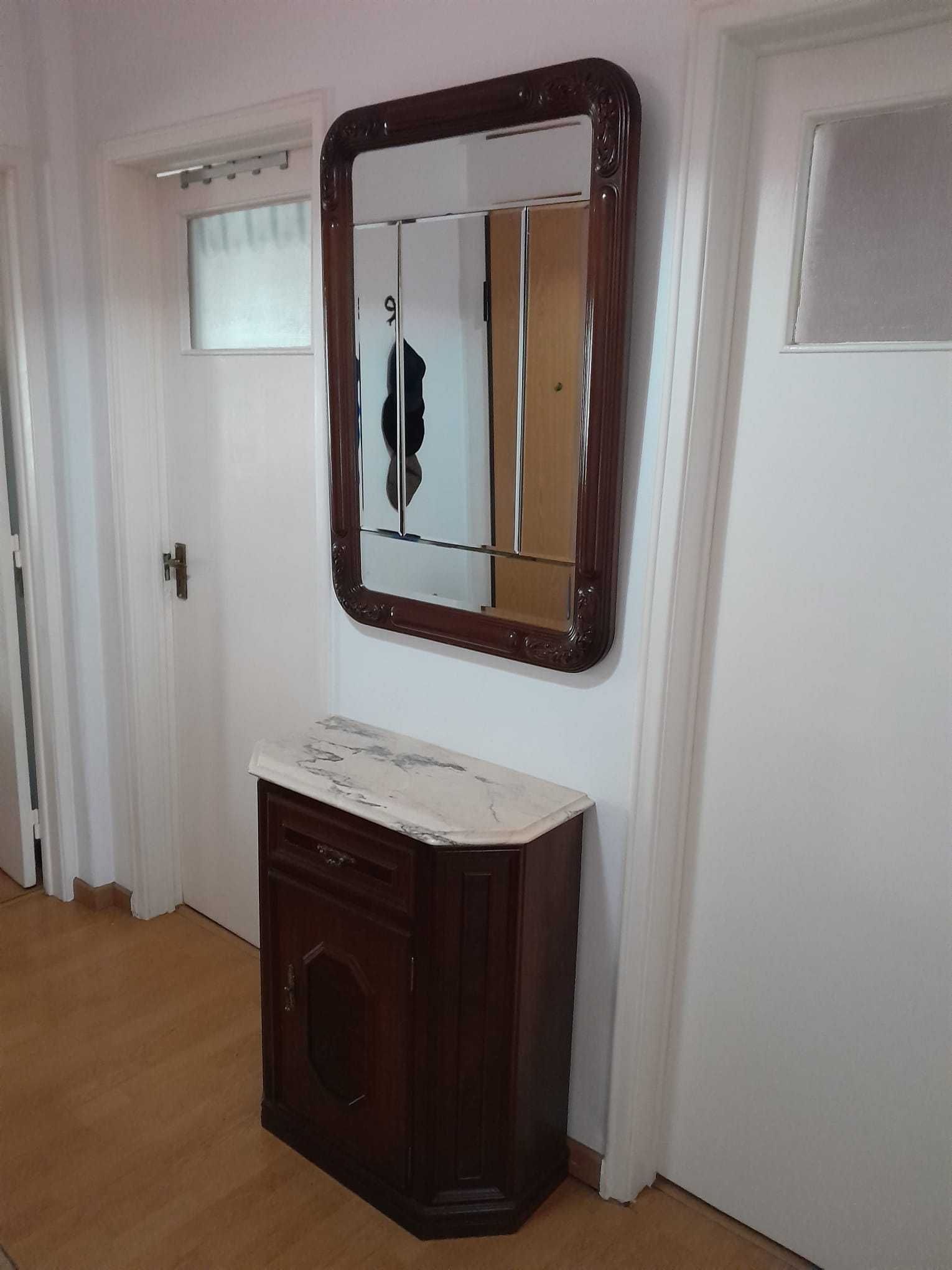 Espelho com moldura Madeira + Móvel de Mármore