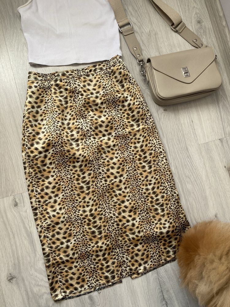 Спідниця леопардова атласна юбка