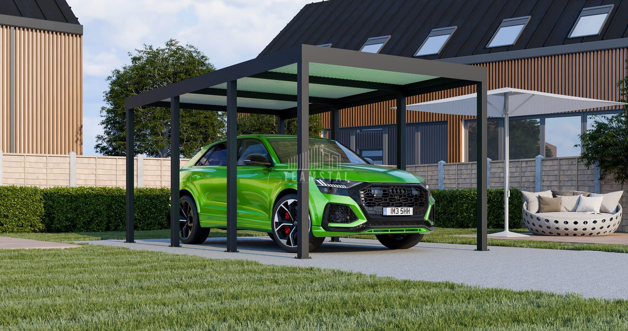 CarPort PREMIUM - Wiata samochodowa 3x5 Antracyt - TS1038
