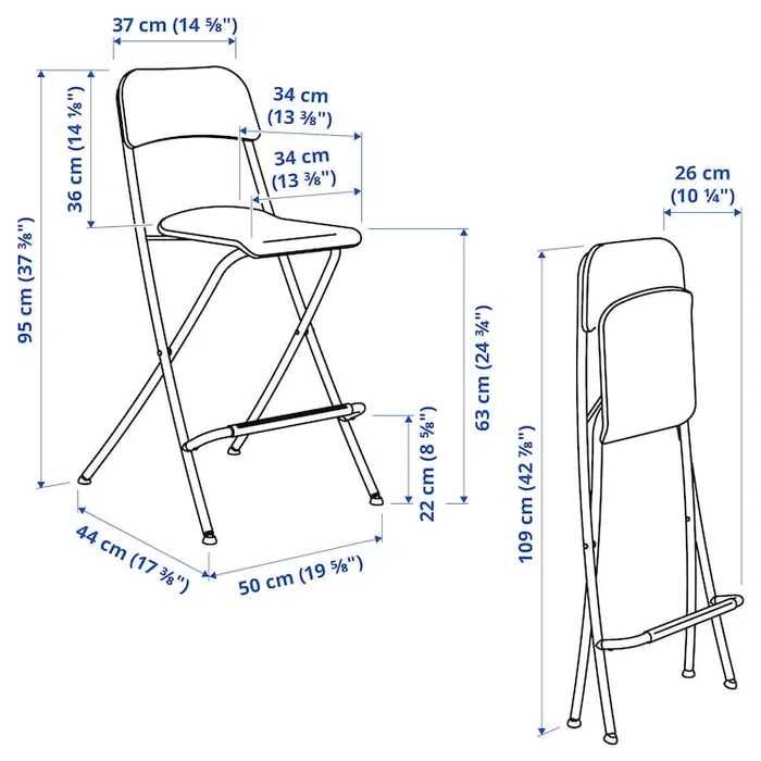 2 Bancos alto IKEA c/encosto, dobrável, Madeira, 74 cm, Franklin