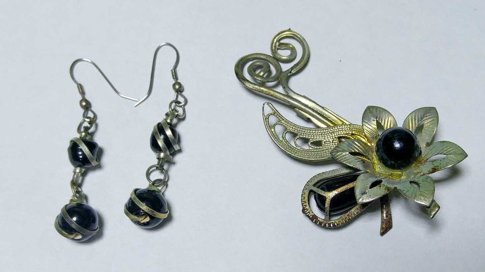 Браслет мельхиор Брошь овал Сережки советская бижутерия СССР