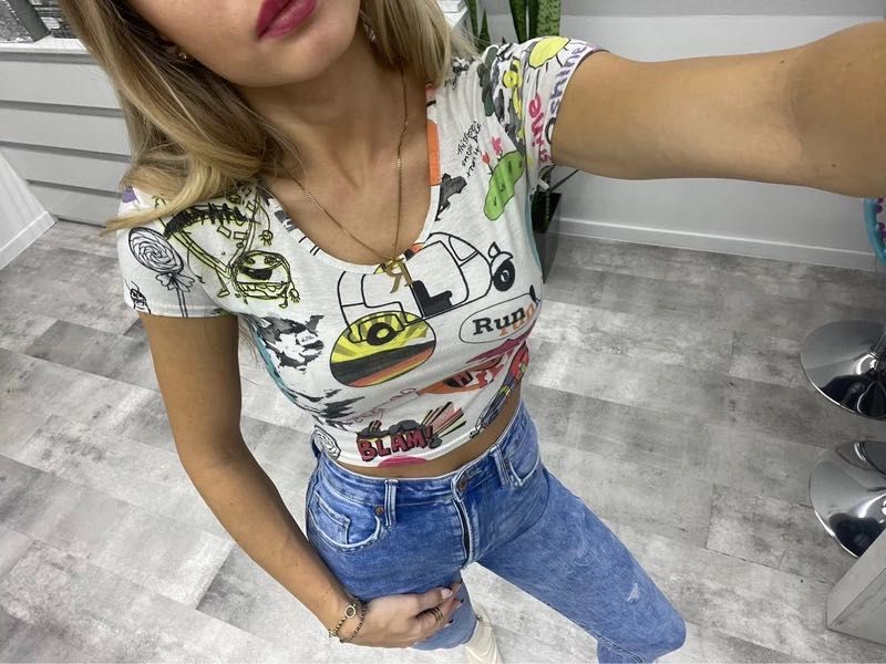 Crop Top Xs, Run, z krótkim rękawem, kolorowa, elastyczna