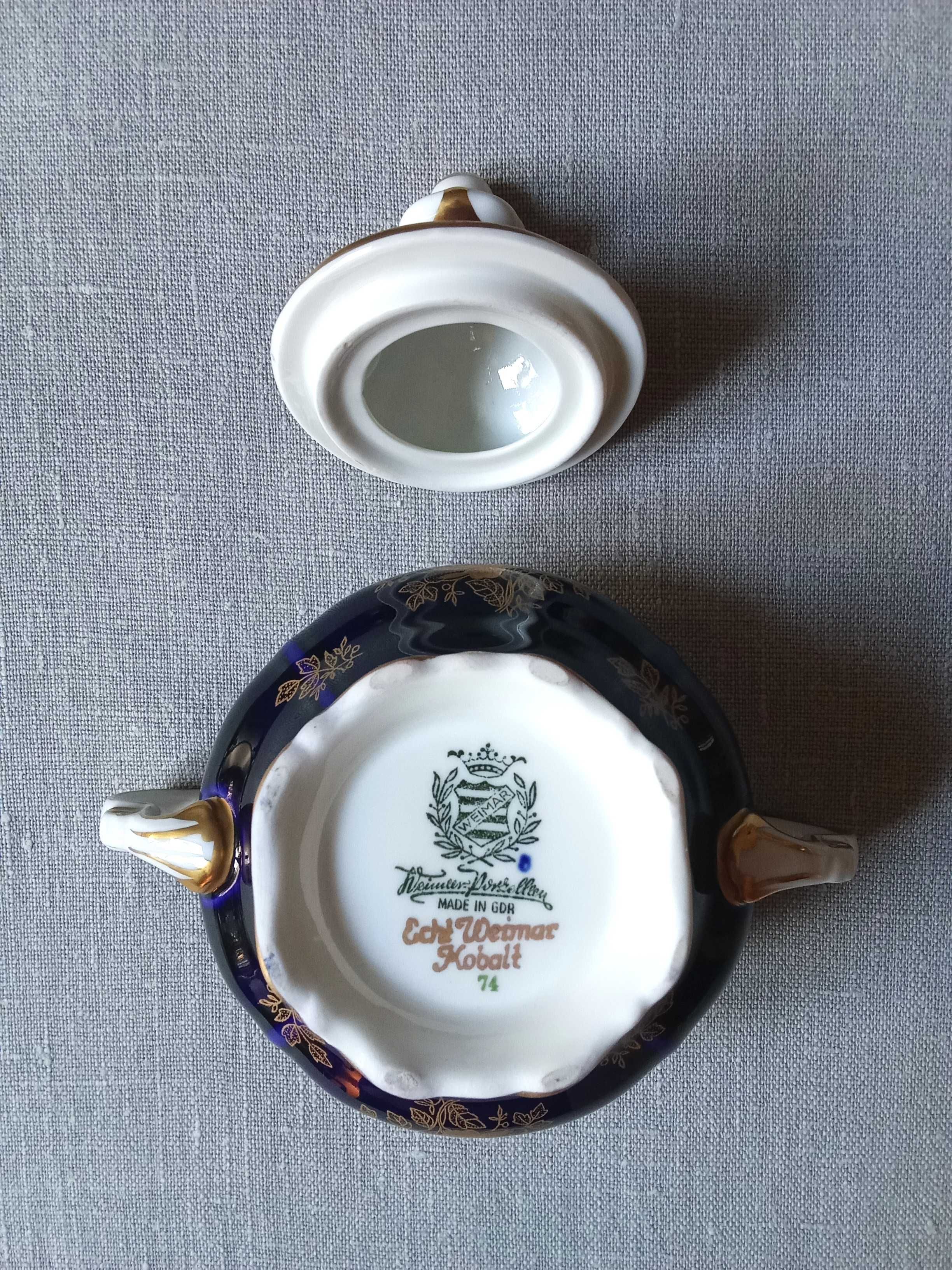 Porcelanowy dzbanek i cukiernica  Weimar echt kobalt/złocenia
