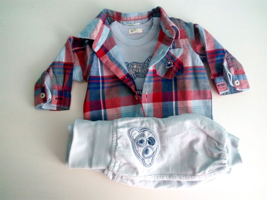 Conjunto p/ bebé recém-nascido: calças, 2 tshirts, camisa - 1/3 meses