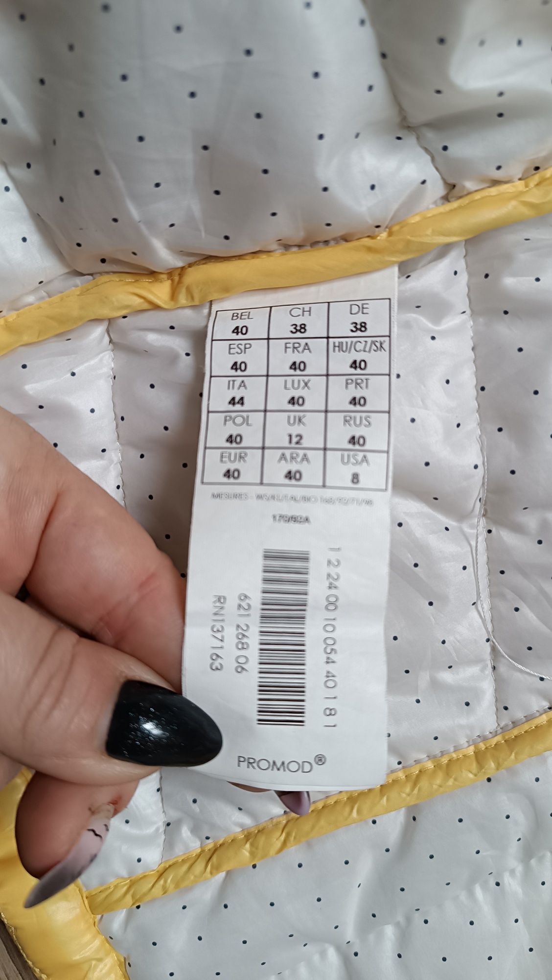 Kurtka pikowana, puchowa, lekka, wiosenna, żółta, Promod, 40