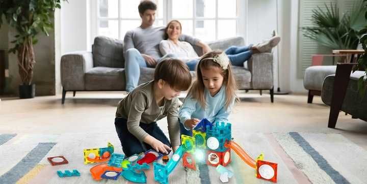 Klocki Magnetyczne Konstrukcyjne Świecący Tor Dla Dzieci Magnetic 75