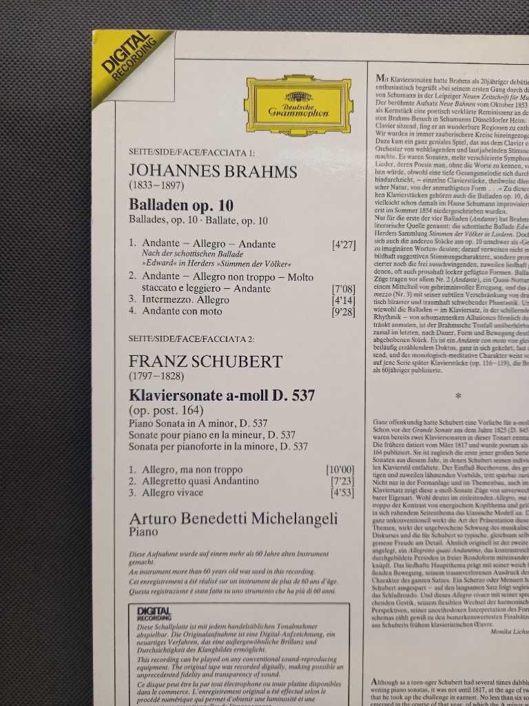 Brahms 4Balladen op.10.Arturo Benedetti płyta winylowa