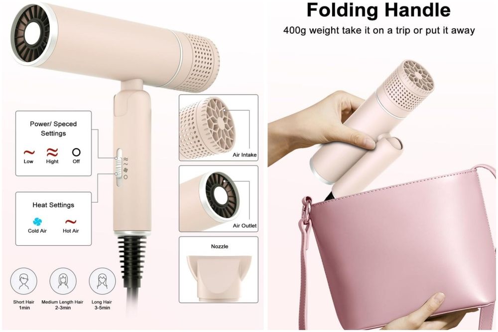 Потужний фен Дорожній 7MAGIC, Мощный Ионный Фен Для Быстрой Сушки ШАРА